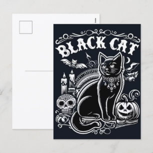 Cartão Postal De Festividades Papel de Carteira de Halloween de Gato Negro Spook