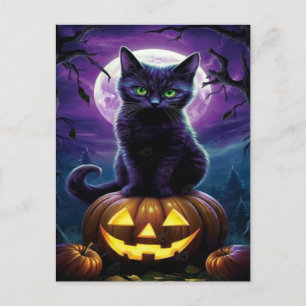 Cartão Postal De Festividades Papel de Carteira de Halloween de Gato Negro Spook