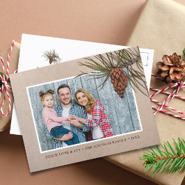 Cartão Postal De Festividades Papel Kraft Marrom Pinha Foto de Natal Rústico