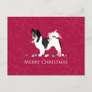 Cartão Postal De Festividades Papillon Toy Dog Silhouette de Natal