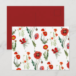 Cartão Postal De Festividades Papoulas Florais em Aquarela Vermelha