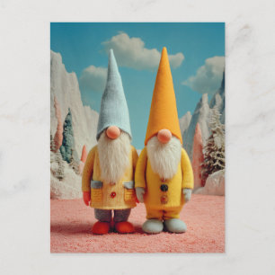 Cartão Postal De Festividades Par de Gnomos de Natal Fantasioso de Inverno