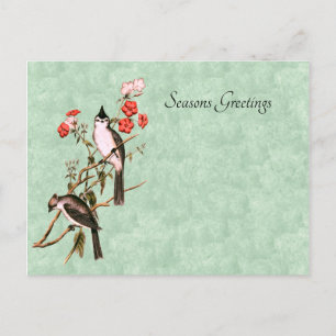 Cartão Postal De Festividades Par de Titmouse preso a preto da Vintage 1860