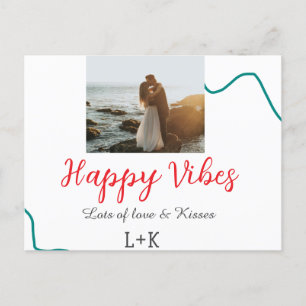 Cartão Postal De Festividades Par vibes casal feriado nome data casamento vermel