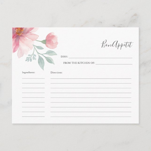 Cartão Postal De Festividades Para as flores cor-de-água cor-de-rosa da placa de (Frente)