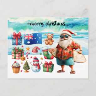 Cartão Postal De Festividades Parabéns de Natal na Austrália com Papai Noel de V