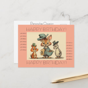 Cartão Postal De Festividades Parabéns Engraçado Fofa Animais Cartoon Entregador