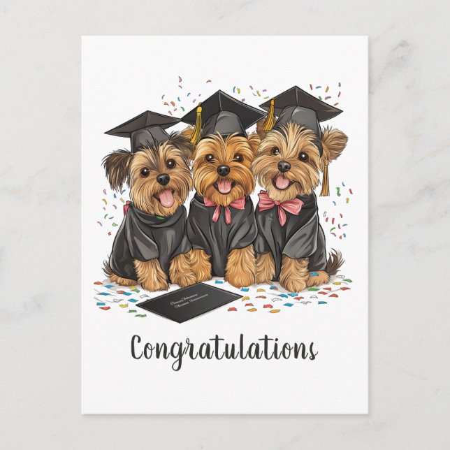 Cartão Postal De Festividades Parabéns Graduação Yorkshire Terrier Dogs (Frente)