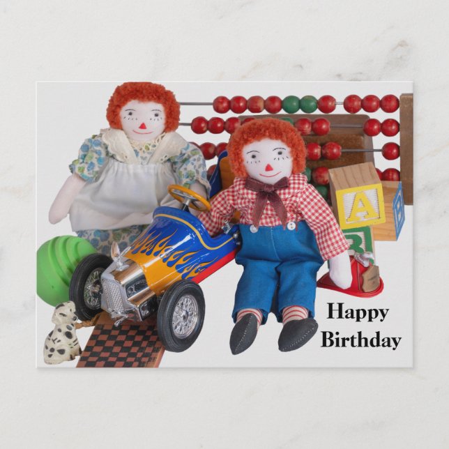 Cartão Postal De Festividades Parabéns Raggedy Ann Andy Postcard (Frente)