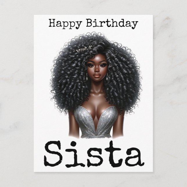 Cartão Postal De Festividades Parabéns Sista Melanin Mulher Negra Sis (Frente)