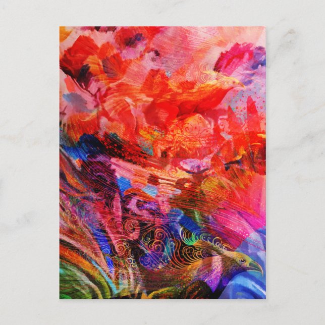 Cartão Postal De Festividades Paradise Floral Bird Fênix Ascensão Flame Art (Frente)