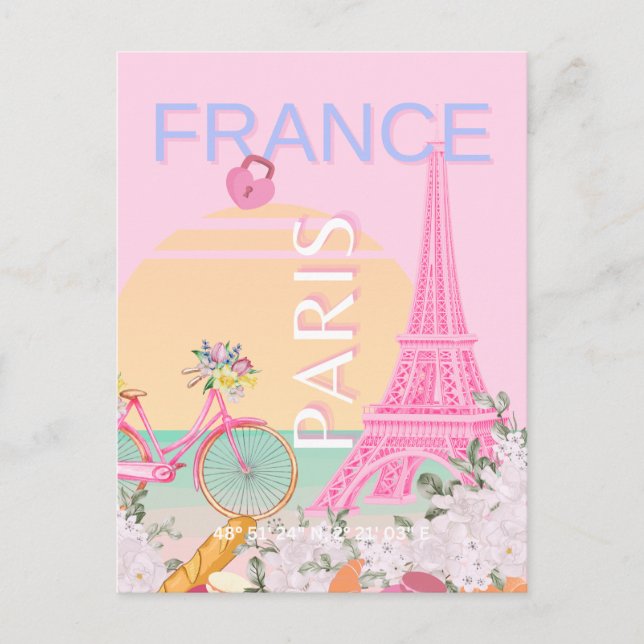 Cartão Postal De Festividades Paris, França, Viagem, Arte, Papoila, Pastel, Rosa (Frente)