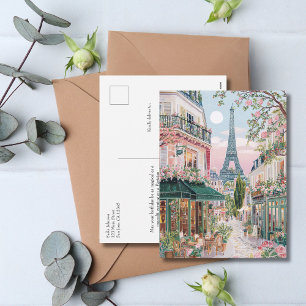 Cartão Postal De Festividades Paris Verão Caprichoso Viagem Torre Eiffel Floral