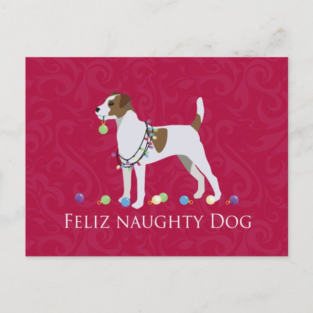 Cartão Postal De Festividades Parson Russell Terrier Feliz Natal de Cachorro Mal (Frente)