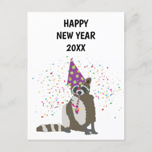 Cartão Postal De Festividades Partida Raccoon - Cartão de Anos novos de Férias