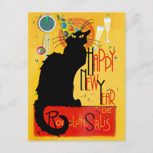 Cartão Postal De Festividades Partido do Feliz ano novo do Chat Noir