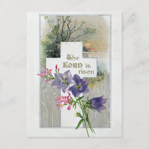 Cartão Postal De Festividades Páscoa Antiquada da Cruz Floral Rosa Púrpura, Vint