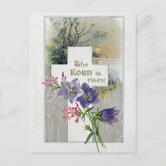 Cartão Postal De Festividades Páscoa Antiquada da Cruz Floral Rosa Púrpura, Vint (Frente)