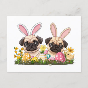 Cartão Postal De Festividades Páscoa Cachorros Coelhinhos
