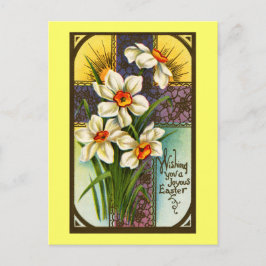 Cartão Postal De Festividades Páscoa de Daffodils e Cross Vintage