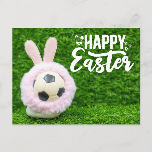 Cartão Postal De Festividades Páscoa de futebol com Ball e Bunny para Jogador (Frente)