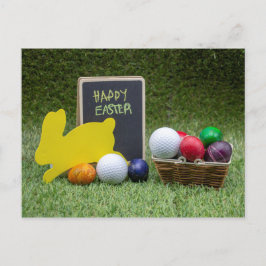 Cartão Postal De Festividades Páscoa de golfe com bola de golfe e ovos coloridos
