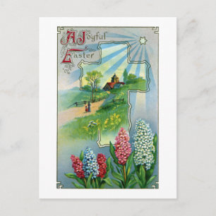 Cartão Postal De Festividades Páscoa de Hyacinths, Cross e Star Vintage
