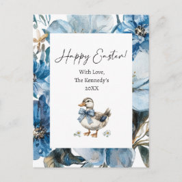 Cartão Postal De Festividades Páscoa de Pato Azul