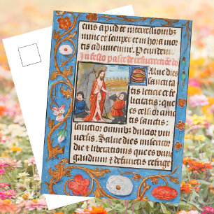 Cartão Postal De Festividades Páscoa de Ressurreição Cristã Medieval Floral