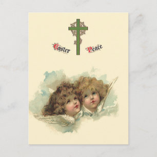 Cartão Postal De Festividades Páscoa de vindima, anjos angélicos nuvens no céu