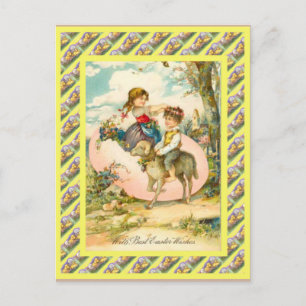 Cartão Postal De Festividades Páscoa do vintage, anos 30, crianças e ovo gigan
