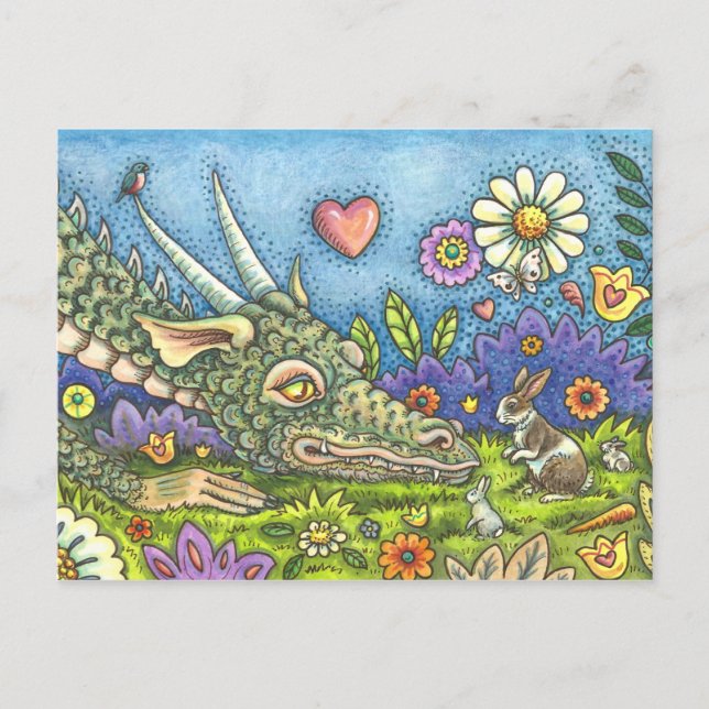 Cartão Postal De Festividades Páscoa DRAGON EM BUNNY TRAIL Fantasy (Frente)