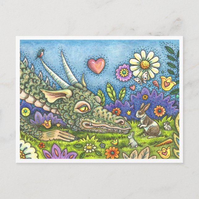 Cartão Postal De Festividades Páscoa DRAGON EM BUNNY TRAIL Fantasy (Frente)