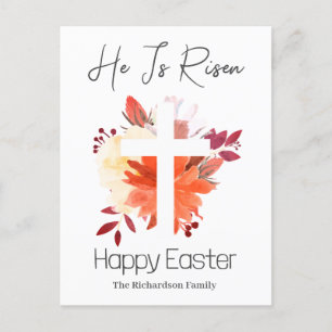 Cartão Postal De Festividades Páscoa Elegante Caligrafia Floral Cruz Cristã