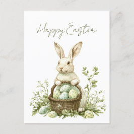 Cartão Postal De Festividades Páscoa Floral bonito Bunny Watercolor
