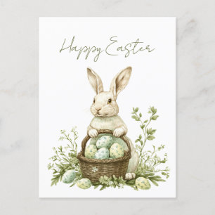 Cartão Postal De Festividades Páscoa Floral bonito Bunny Watercolor