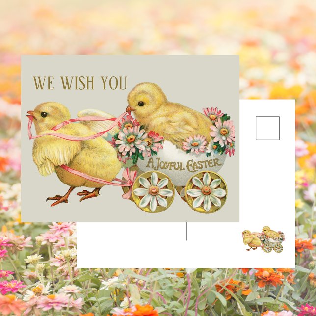 Cartão Postal De Festividades Páscoa Floral do Pintinho Tradicional Cuja Cobra V (Vintage Retro Cute Chick Chickens Bunny Eggs Floral Happy Joyful Easter Greetings Holiday Postcard)