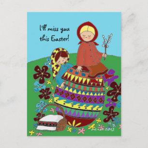 Cartão Postal De Festividades Páscoa Morning Pysanka People Art