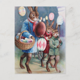 Cartão Postal De Festividades Páscoa Ovo Lanterna Parada de Coelhinho