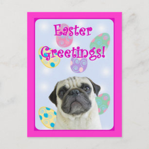 Cartão Postal De Festividades Páscoa - Pug Saudações