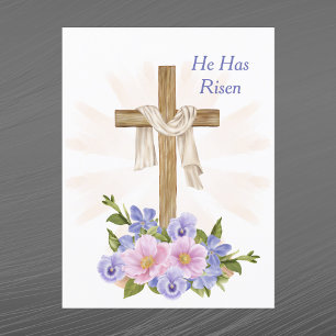 Cartão Postal De Festividades Páscoa Purple Cross Christian Floral