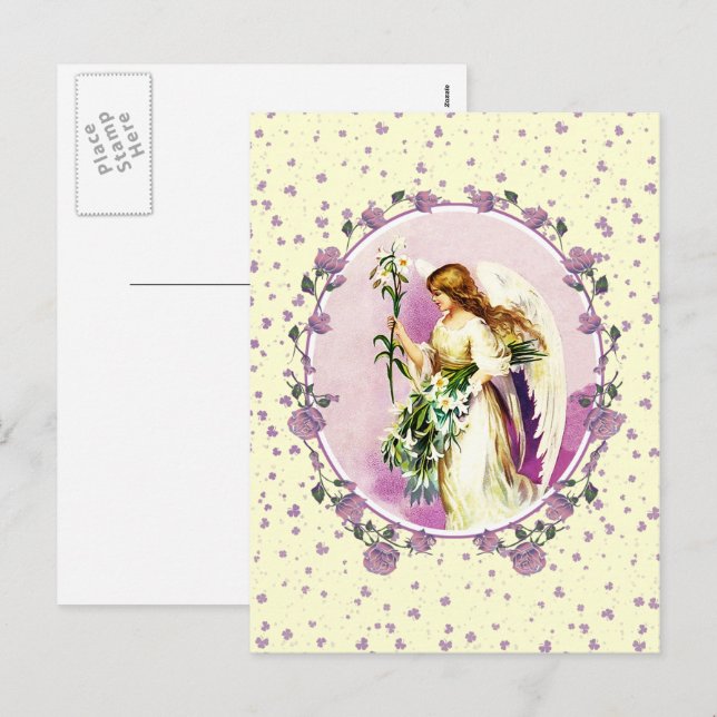 Cartão Postal De Festividades Páscoa Religiosa Vintage Angel (Frente/Verso)