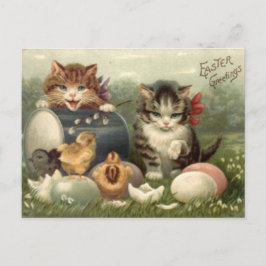 Cartão Postal De Festividades Páscoa retro dos gatinhos dos gatos da arte do
