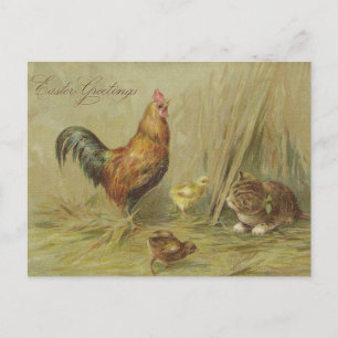 Cartão Postal De Festividades Páscoa Saudações Pintinhos de Vintagem Texto Perso
