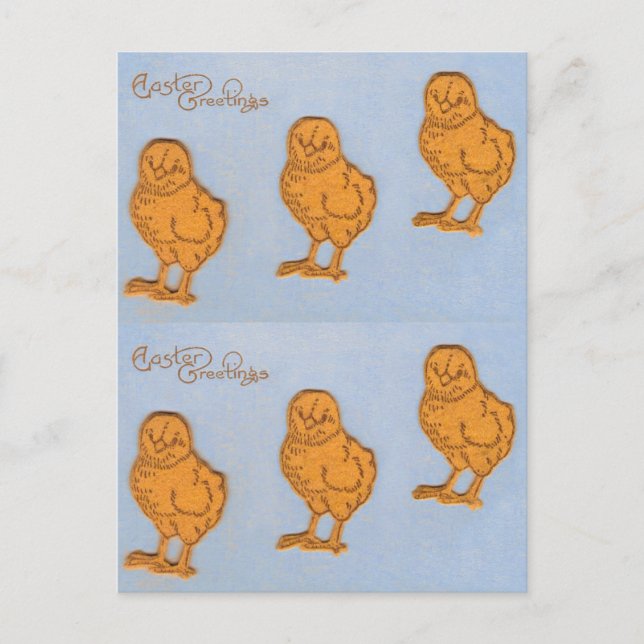 Cartão Postal De Festividades Páscoa Saudações Pintinhos em Azul (Frente)