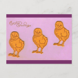 Cartão Postal De Festividades Páscoa Saudações Pintinhos Roxo