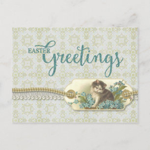 Cartão Postal De Festividades Páscoa Saudações Reprodução de Gatinho de Vintage