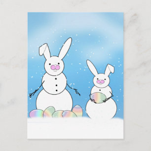 Cartão Postal De Festividades Páscoa Snowmen Snow Bunnies