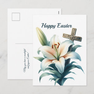 Cartão Postal De Festividades Páscoa White Lily Cross Illustration