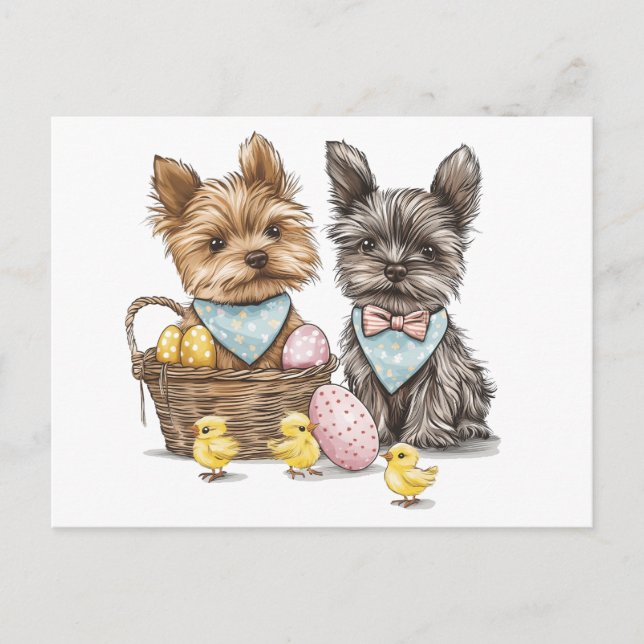 Cartão Postal De Festividades Páscoa Yorkshire Terrier Dogs (Frente)